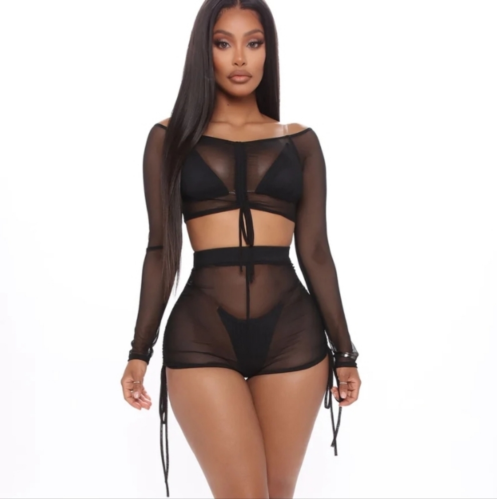 XS FS mesh ruched coverup set